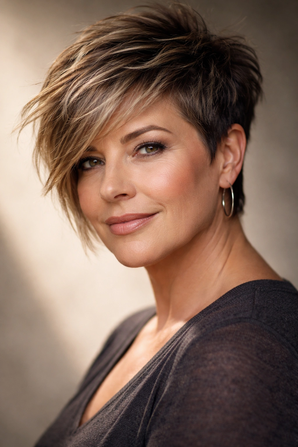 12 Short Hairstyles For Round Faces Over 50 11 Asymmetrical textured crop on a round-faced model over 50
