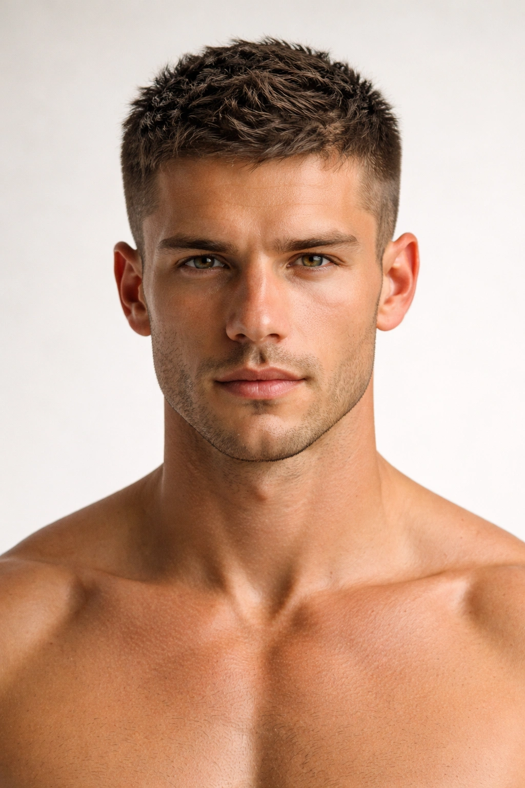 Portrait of an athlete with a close-cropped haircut, no beard