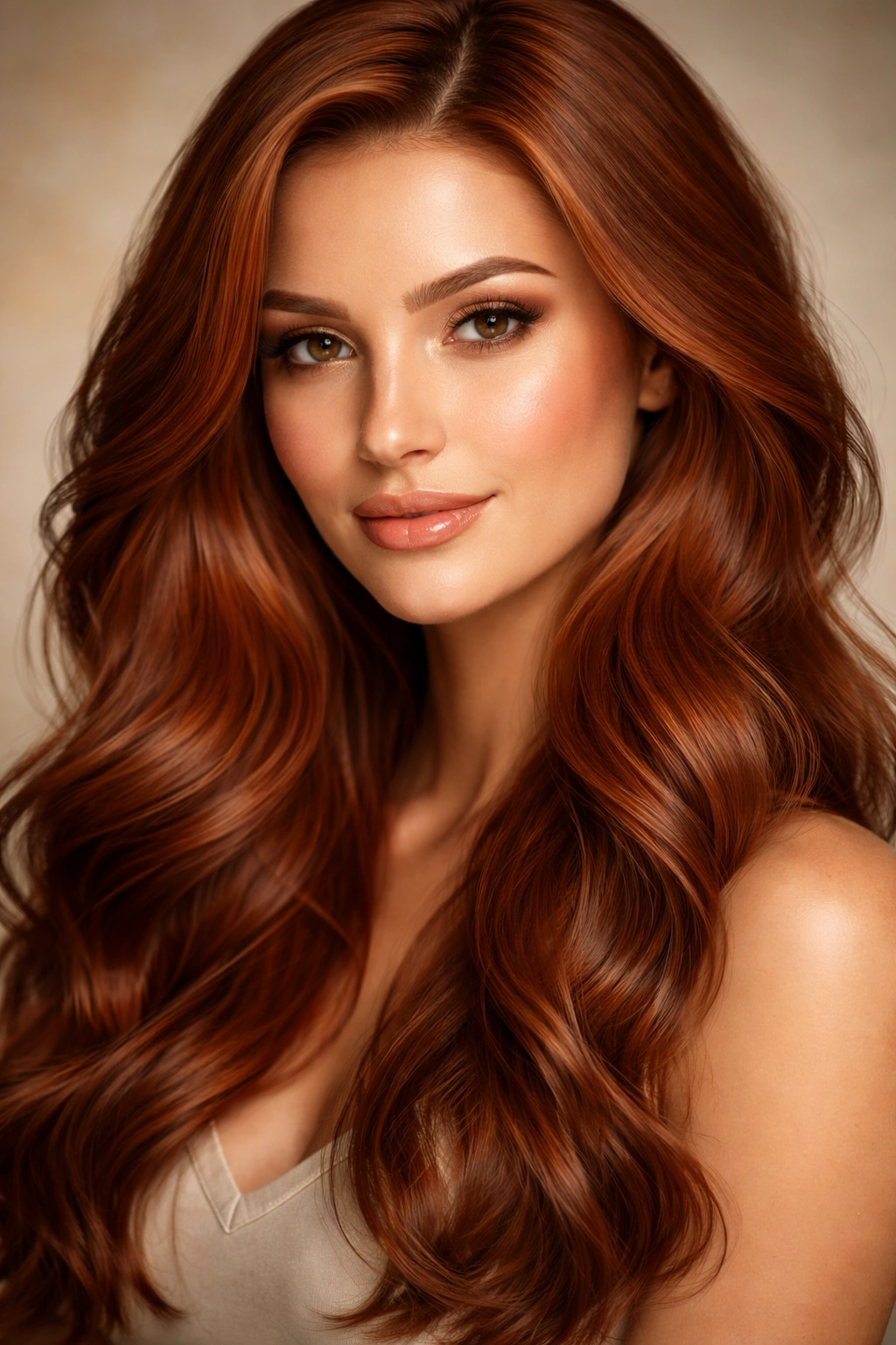 Portrait of a person with auburn hair flattering warm complexion
