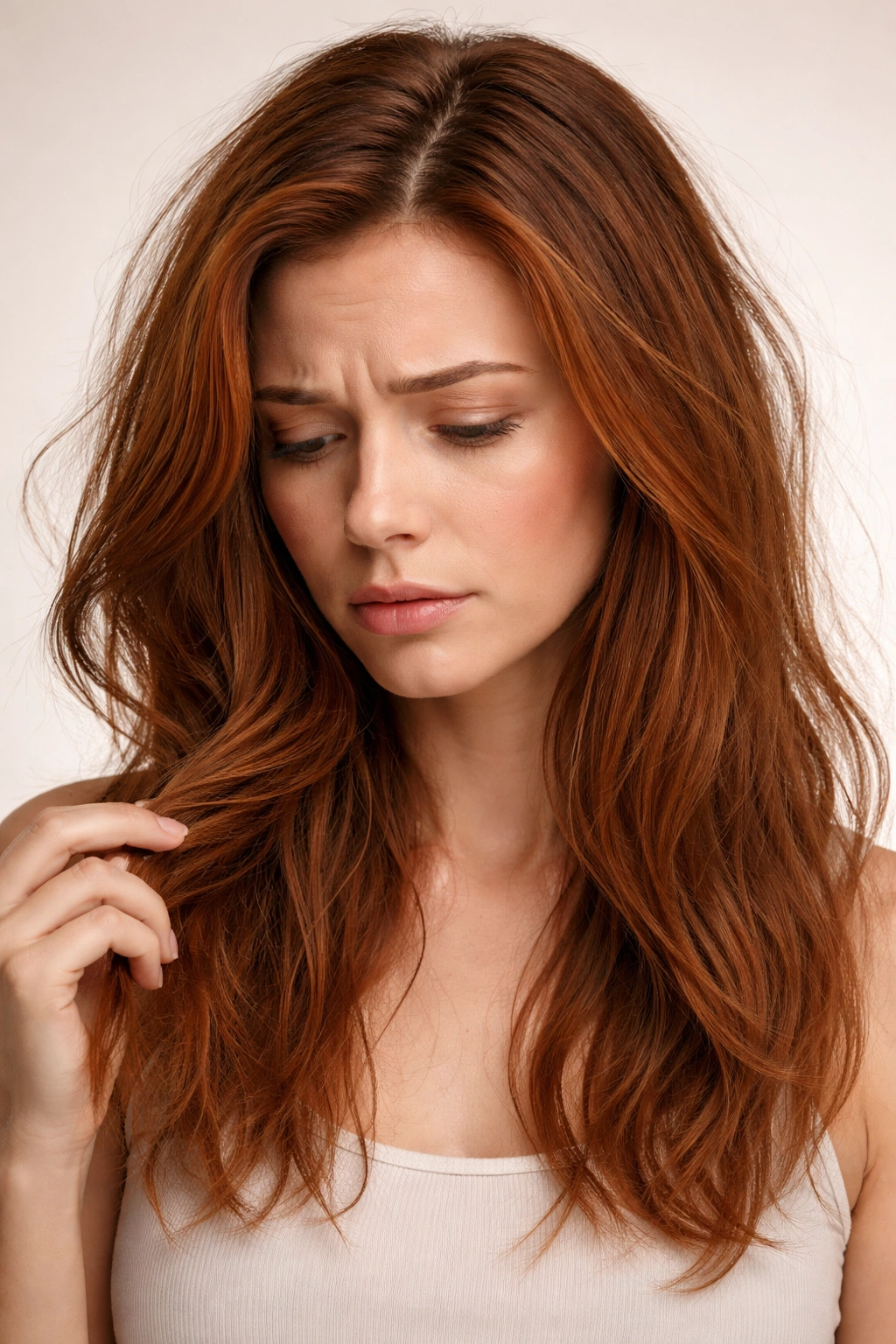 Brassy auburn hair showing common fading and wrong shade issues