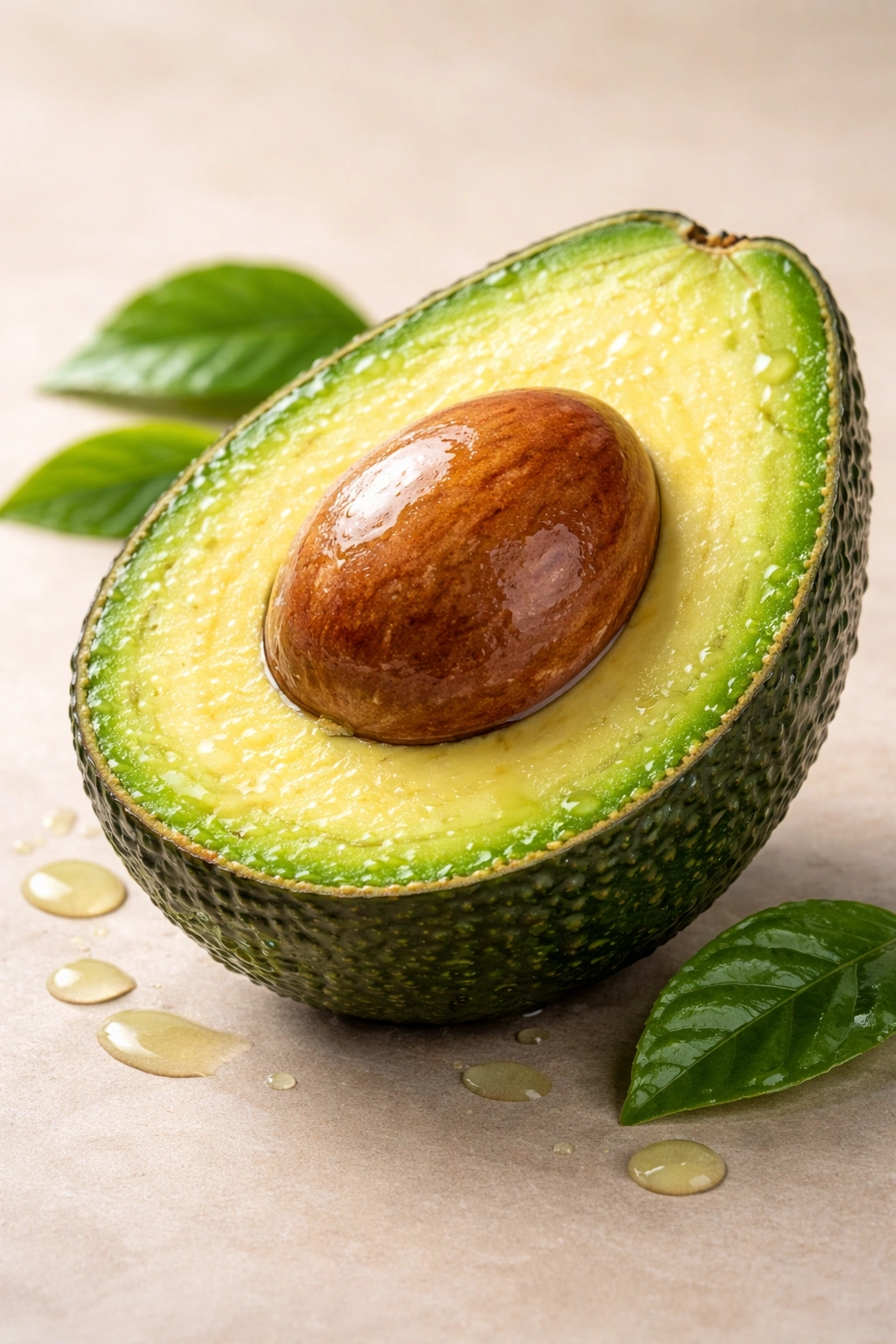 Macro avocado flesh highlighting hydration and vitamins for hair care