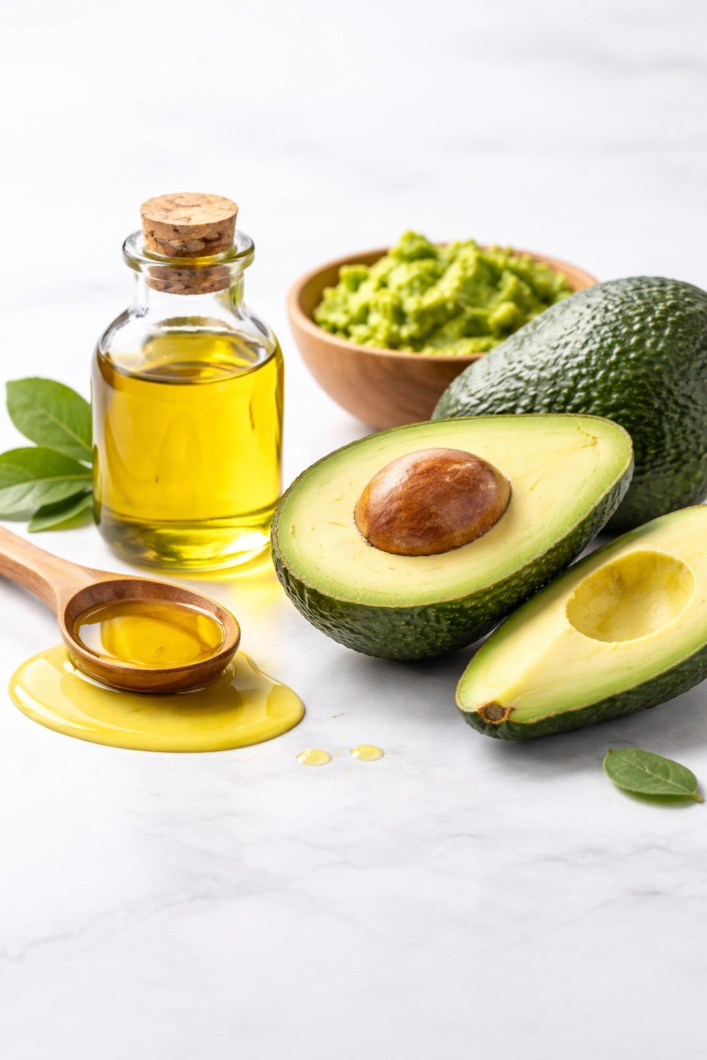 Close-up of avocado oil pool with rich color and shine