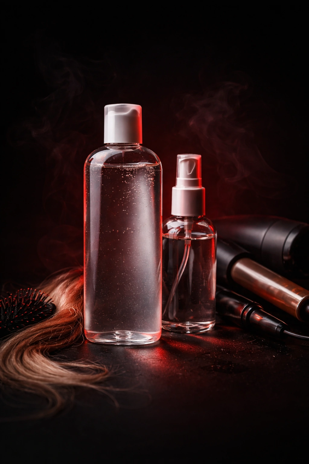 Unlabeled hair product bottle silhouette on dark background