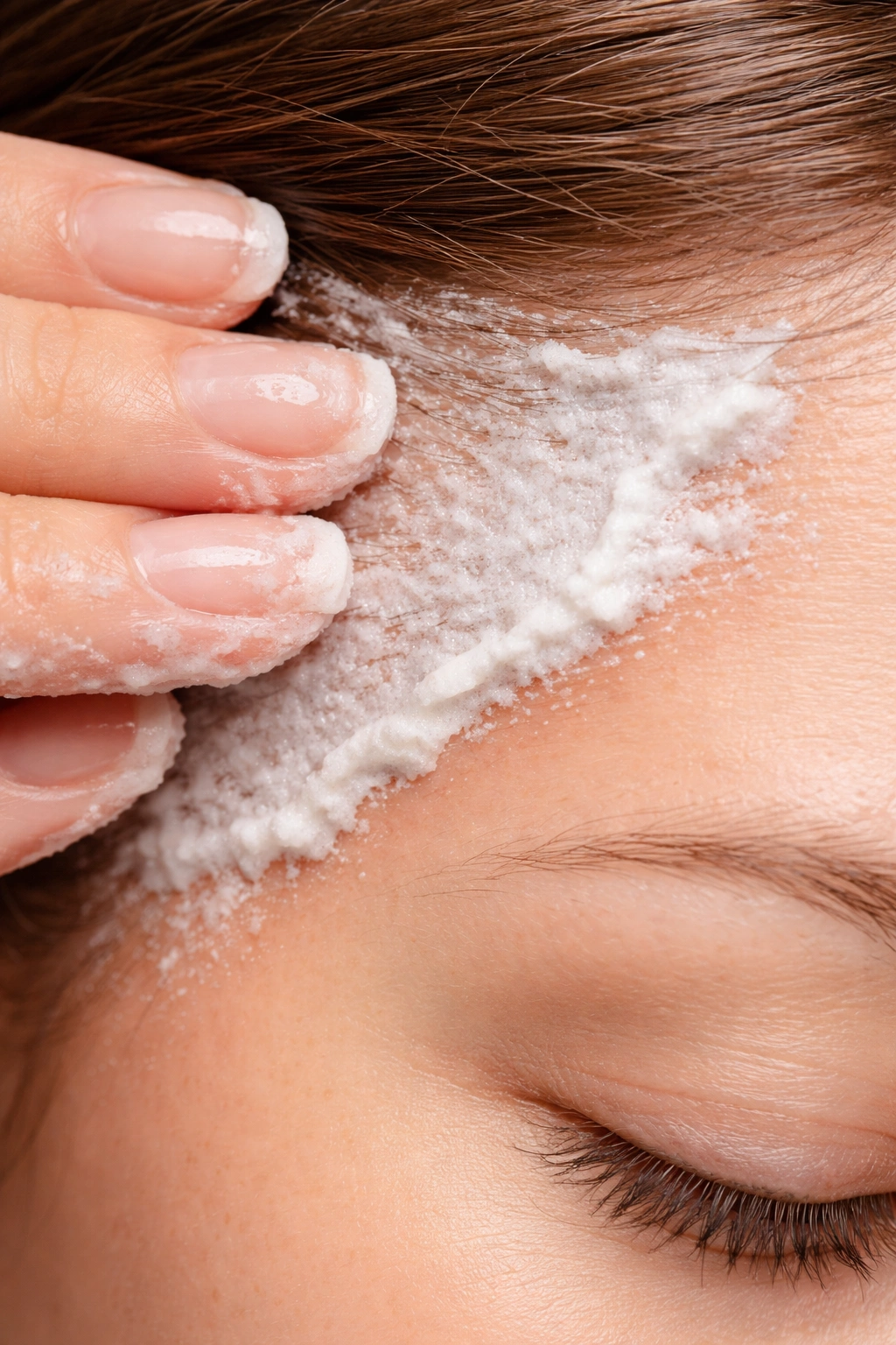Baking soda paste on stained skin being exfoliated