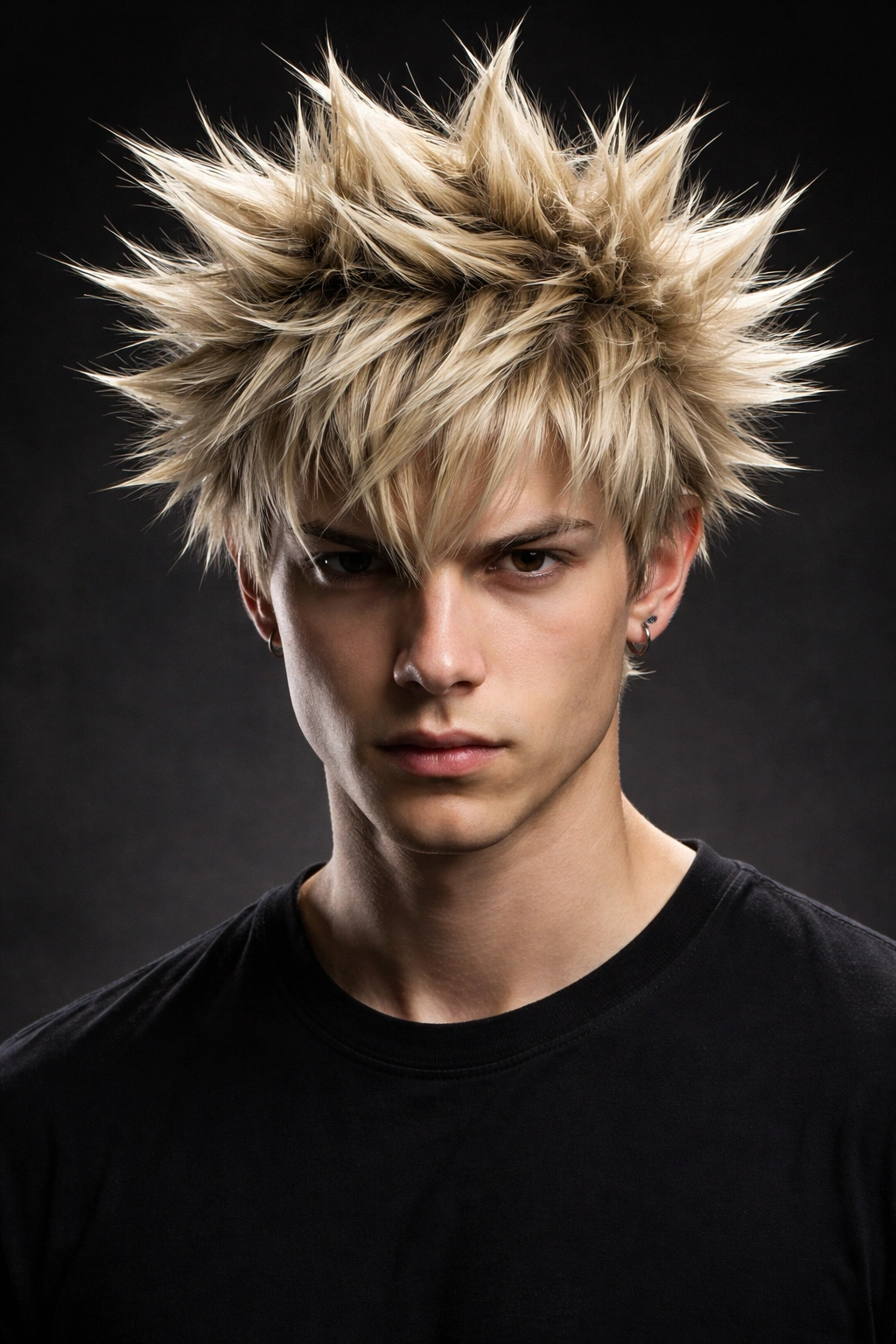 Explosive spiky blonde hairstyle with chaotic texture