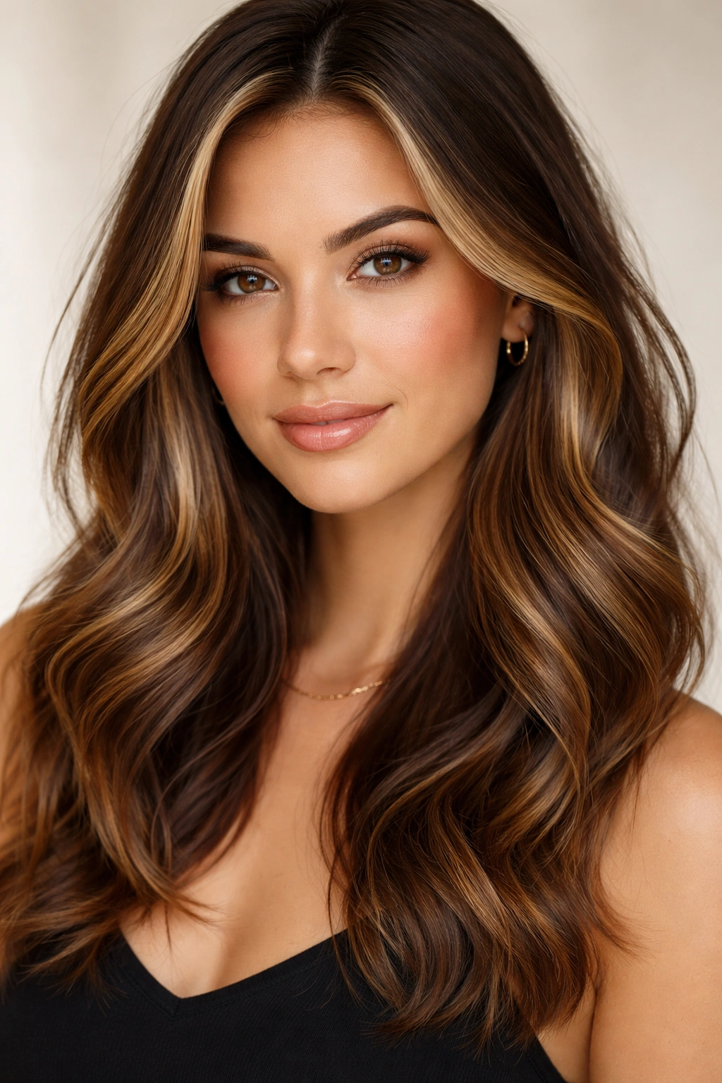 Close-up of hair with subtle balayage highlights framing the face