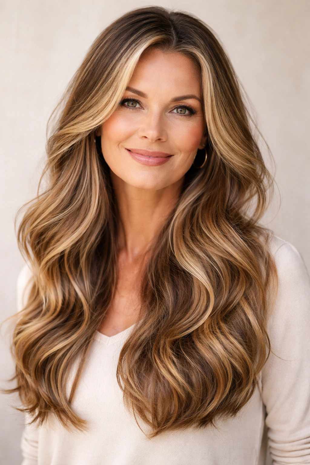 Hair with balayage honey tones and face-framing highlights