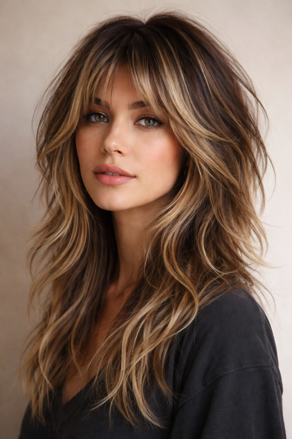20 Wolf Cut Hairstyles Women Are Obsessed With 13 Close-up of balayage-highlighted wolf cut with face-framing lighter pieces.