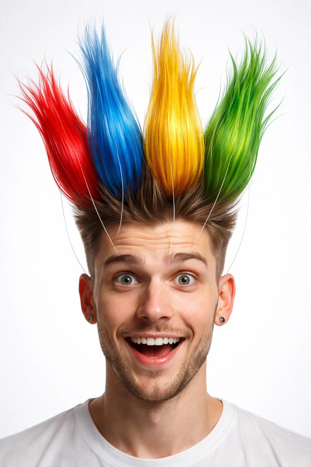 Head with vertical colored hair sections resembling balloons on each segment