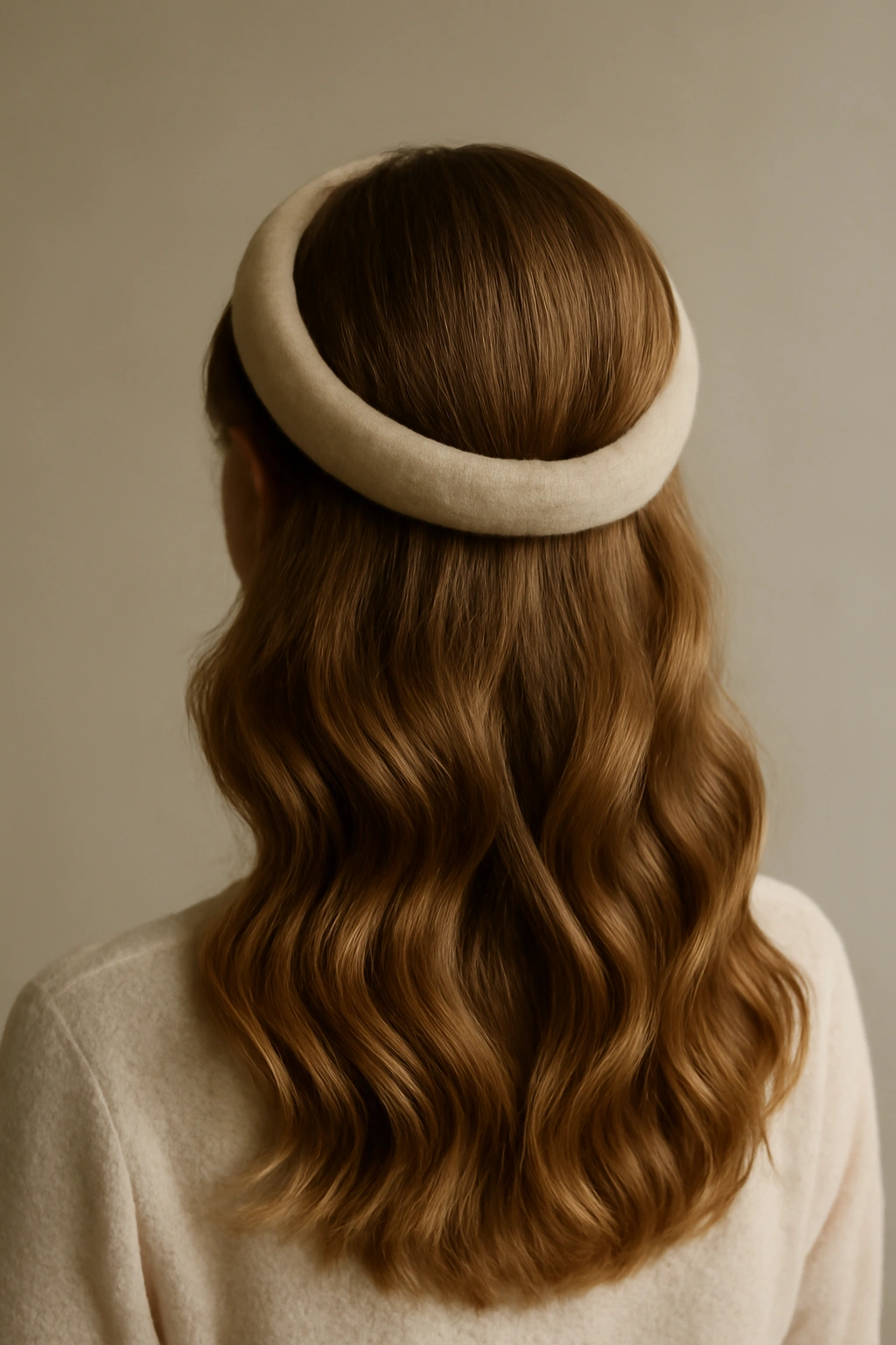 15 Heatless Wavy Hairstyles Anyone Can Pull Off 6 Back view of head with bandeau headband wrapped hair forming soft waves