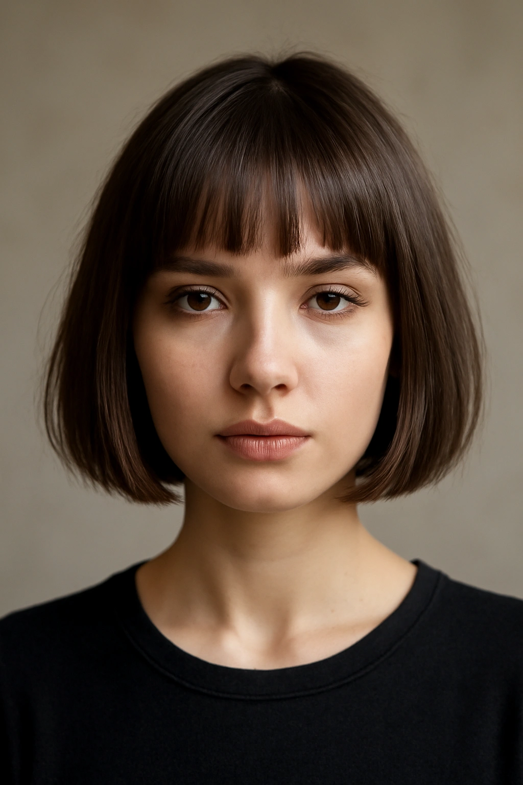 20 Short Bob Hairstyles You Can Style in Minutes 18 Front view of a banged bob with blunt bangs
