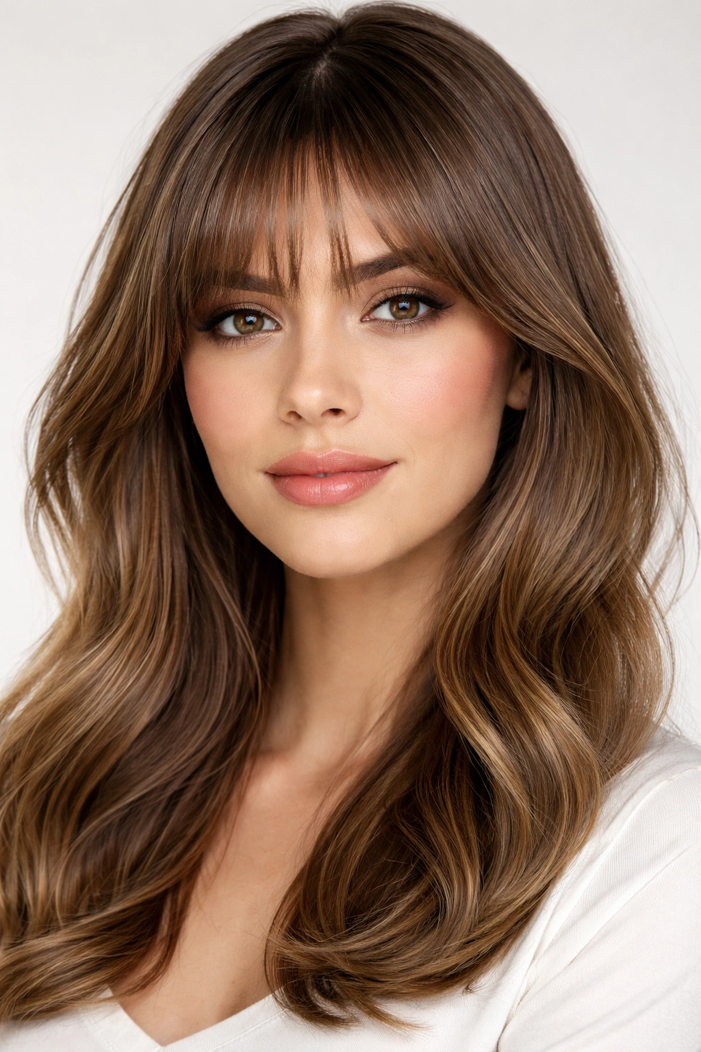 Styled bangs with smooth motion and curved sweep