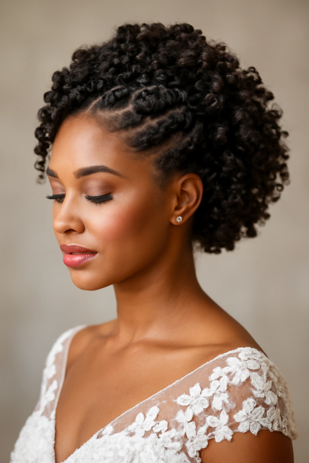 12 Stunning Bridal Hairstyles for Black Women 8 Close-up of bantu knot-out updo with defined curls and volume