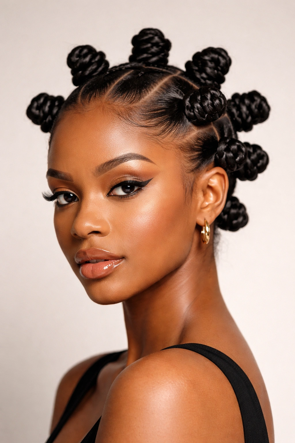 Close-up of Bantu knots on the scalp, tight and well-defined