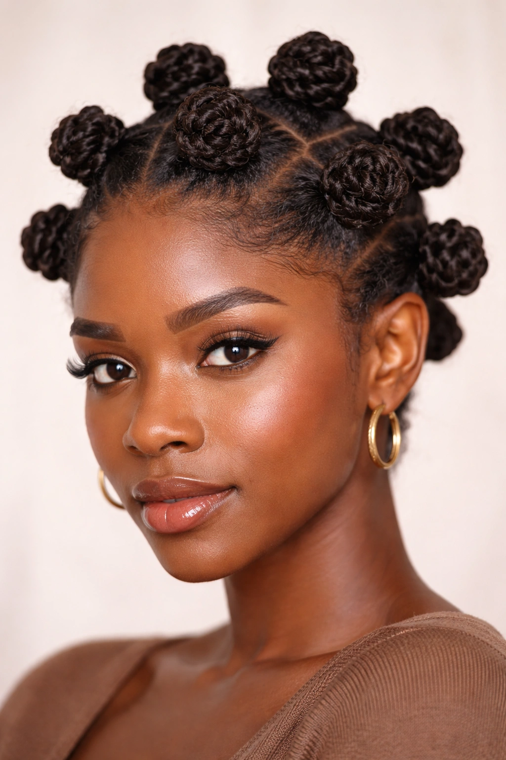 Close-up of Bantu knots on 4b-4c coily hair