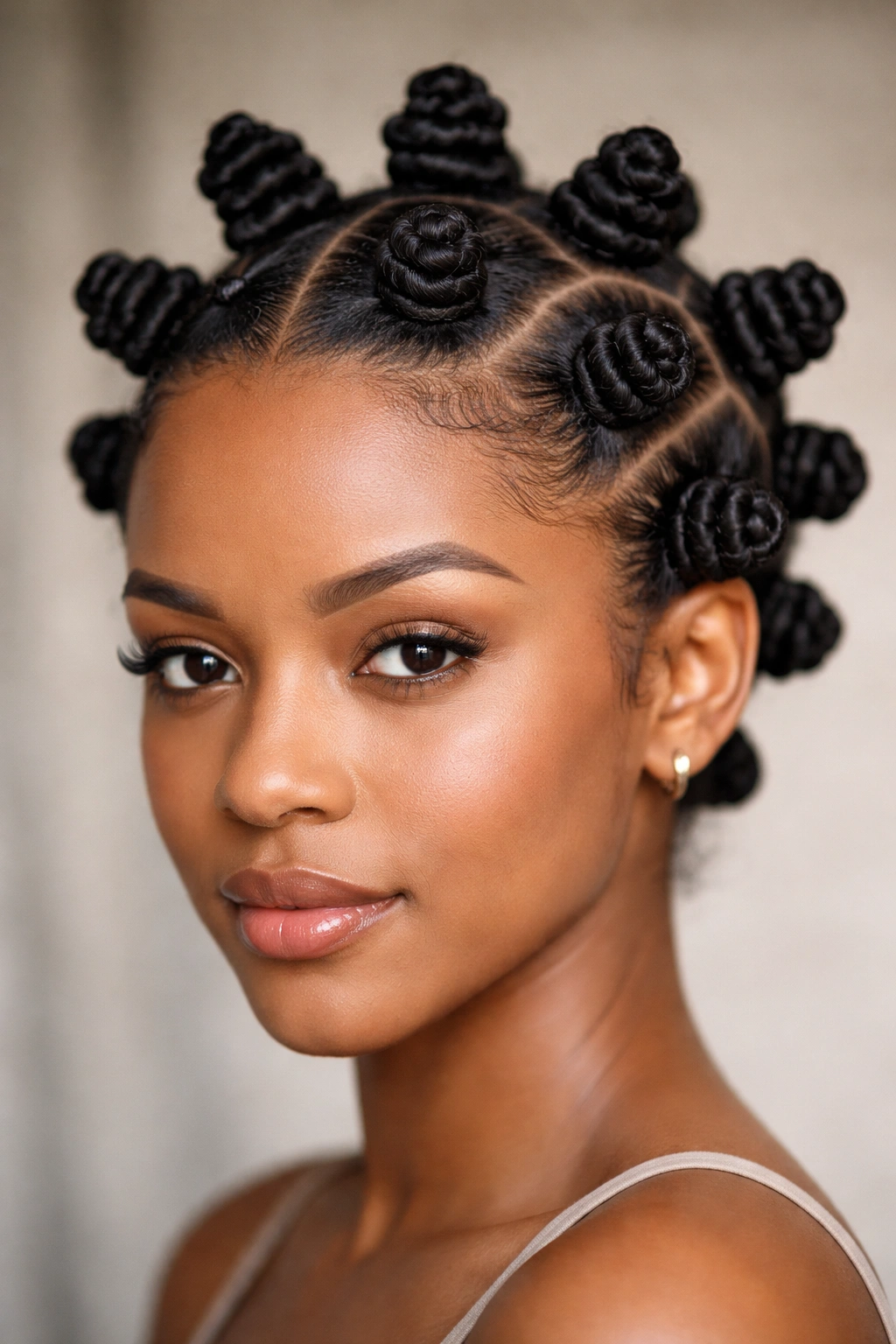 10 Hairstyles For Tight Curls At Every Length 1 Close-up of Bantu knots with defined coil patterns on the scalp