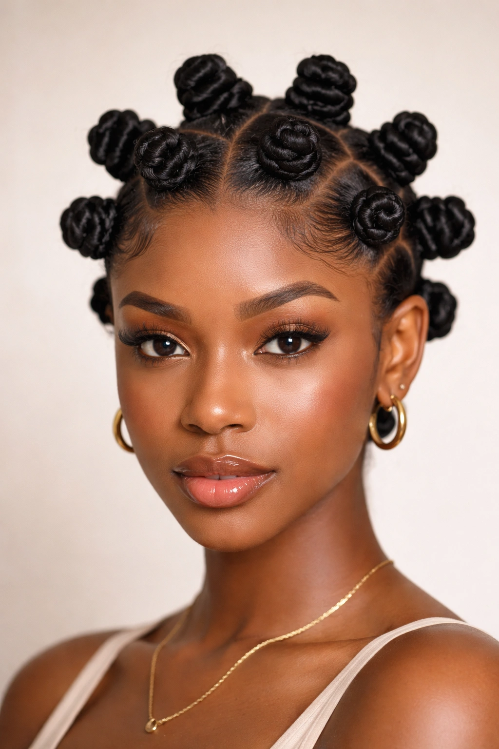 Scalp covered in uniform Bantu knots arranged in a grid