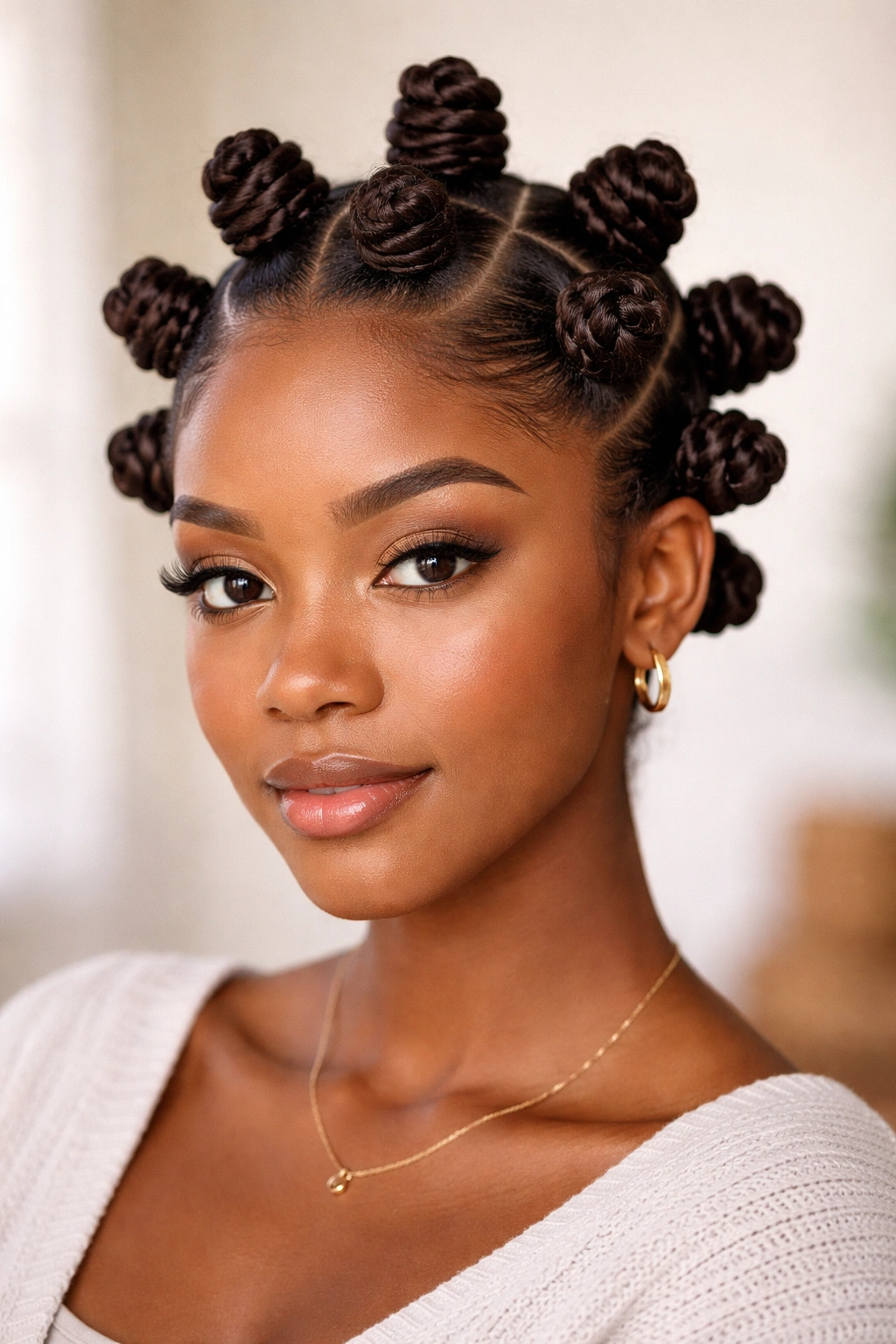 Head with neat Bantu knots arranged in pattern