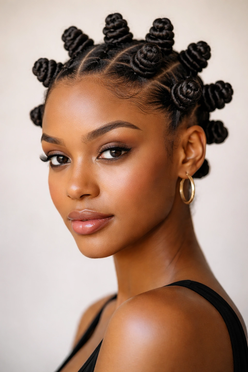 25 Natural Hairstyles Black Women Are Rocking Now 9 Frontal close-up of Bantu knots at the crown