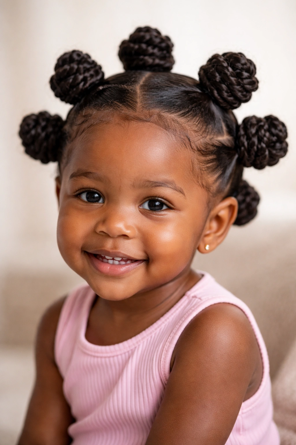 Bantu knots on a Black toddler's head