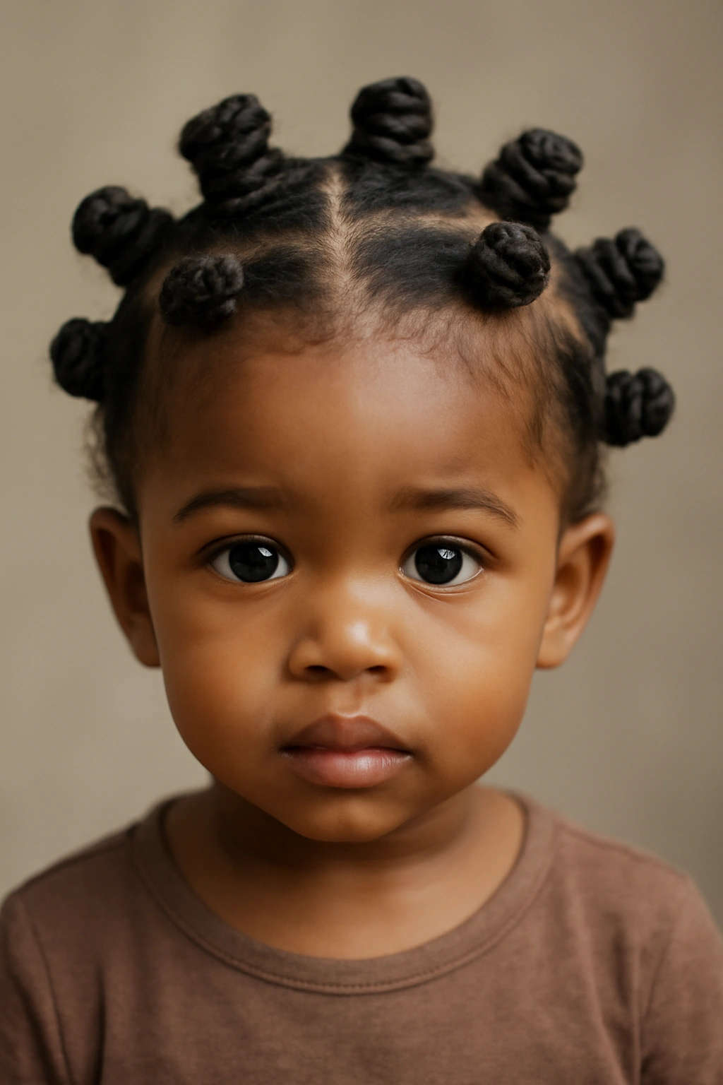12 Beautiful Braided Hairstyles for Black Toddlers 8 Toddler wearing bantu knots arranged in a grid across the scalp.