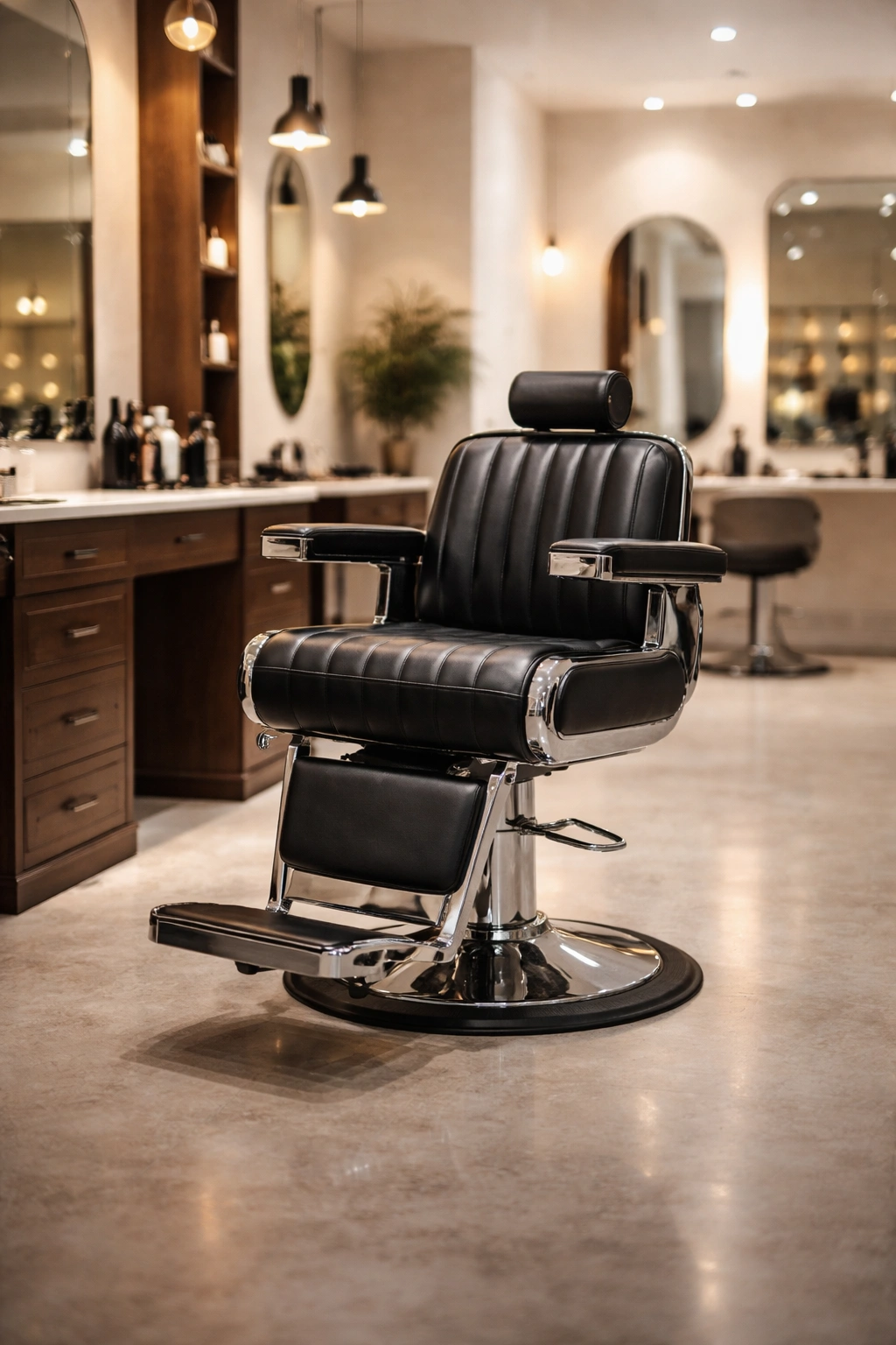 Single barber chair in a clean studio space