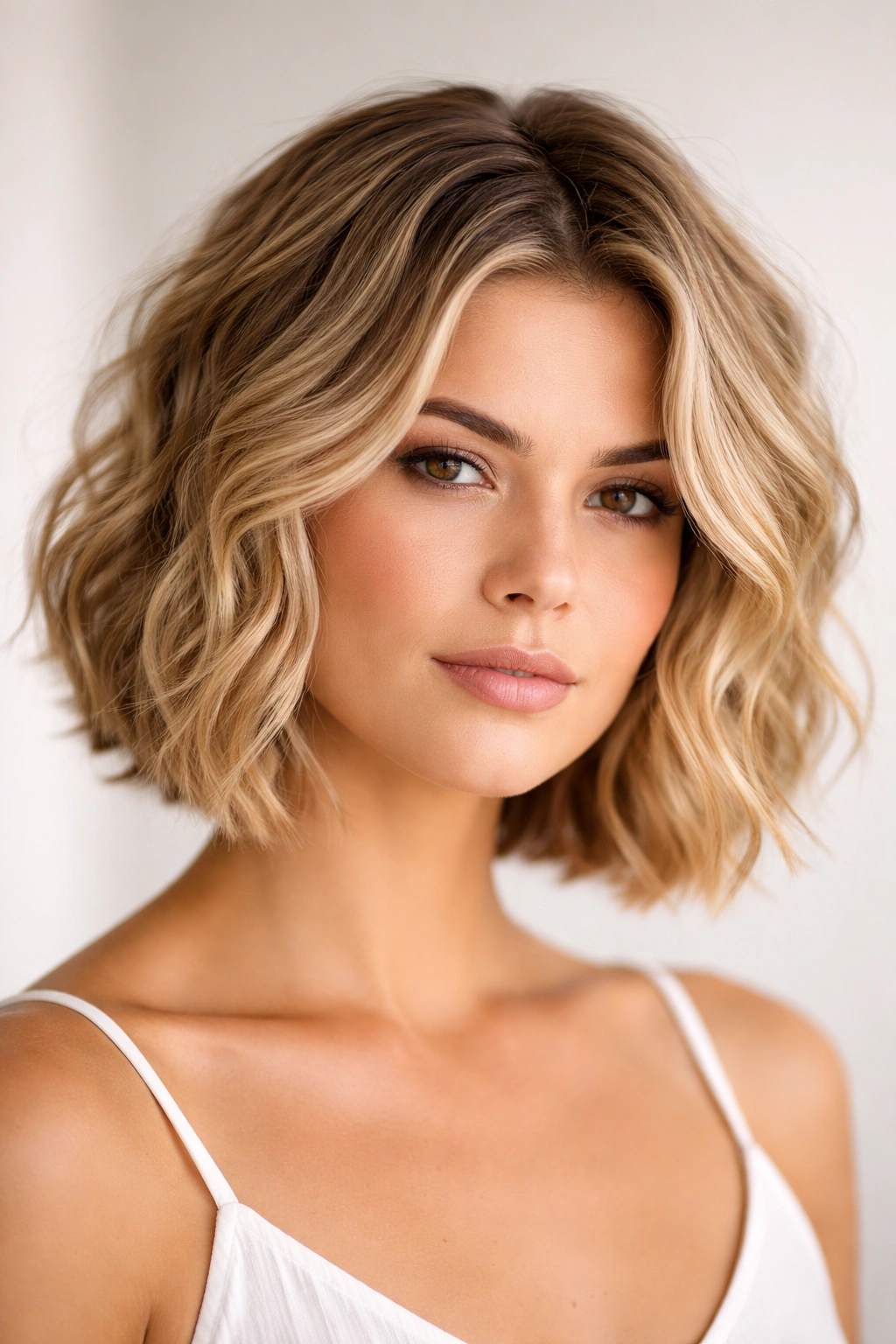 20 Wavy Haircuts For Every Length And Face Shape 9 Chin-length wavy bob softening square jawline