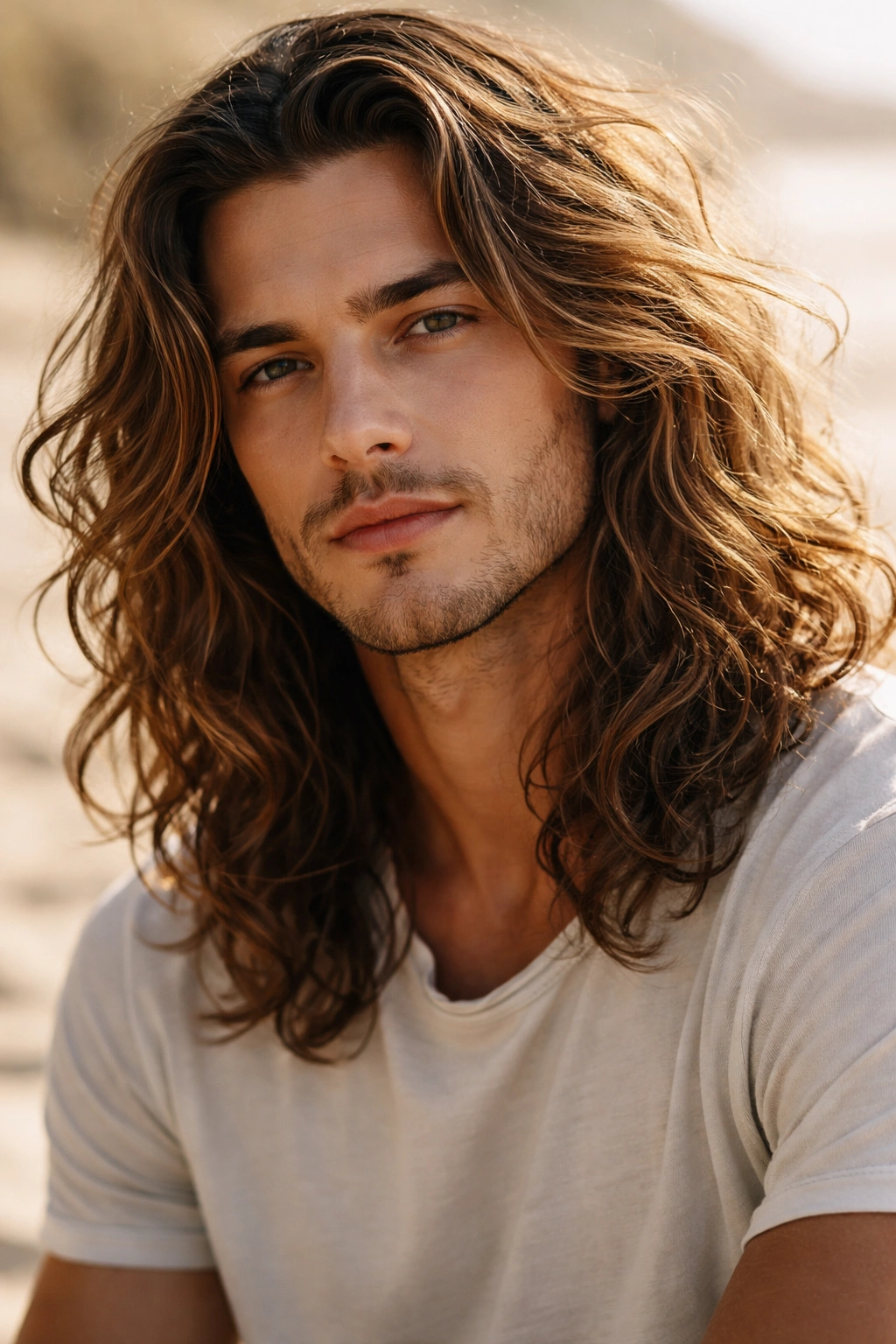 Close-up of textured beach waves on long hair with natural, tousled look