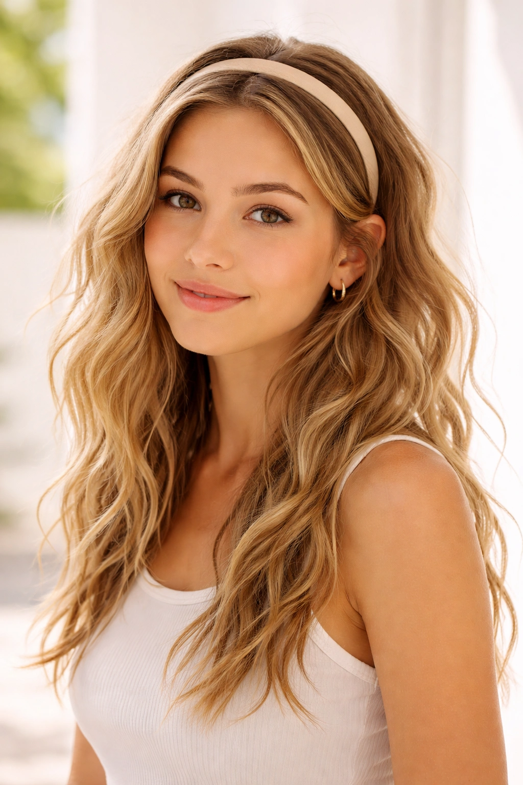 Portrait of beach waves with a headband for a polished school look.