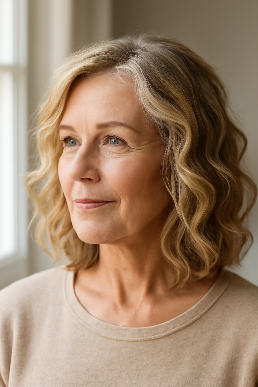 15 Youthful Hairstyles For Women Over 60 14 Shoulder-length hair with loose beach waves framing the face in natural light