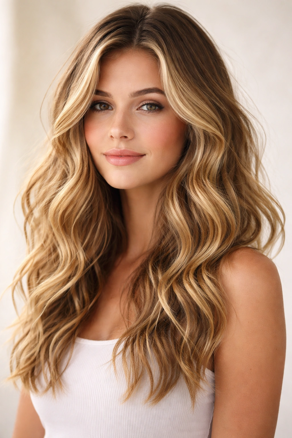 Teen with textured beach waves cascading over shoulders.