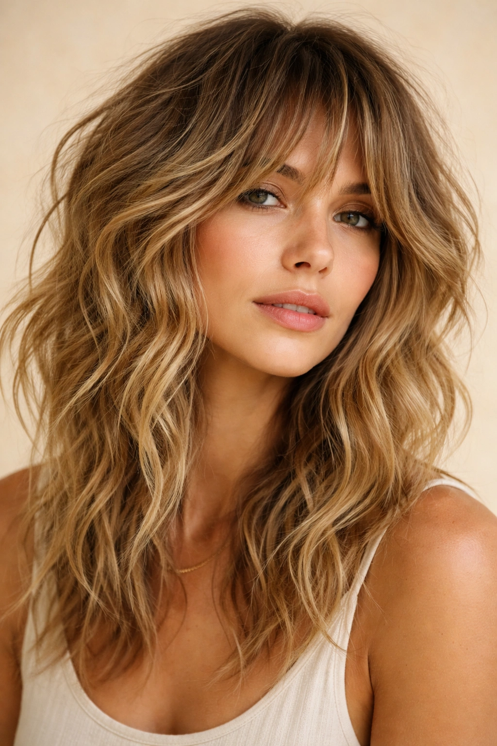15 Medium Shaggy Hairstyles With Tons Of Texture 13 Close-up of a beachy wavy shag hairstyle with tousled texture and choppy layers