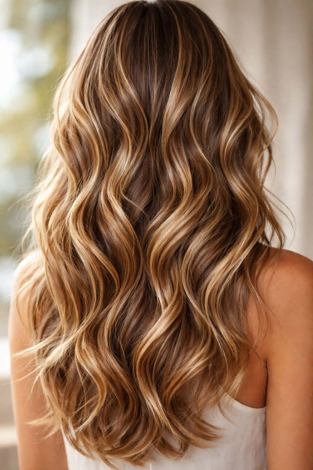 Beachy waves with dimensional color close-up