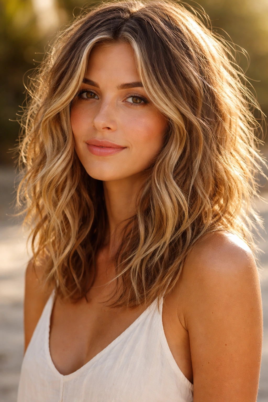 20 Shoulder Length Haircuts For Every Hair Type 9 Close-up of shoulder-length hair with tousled beach waves