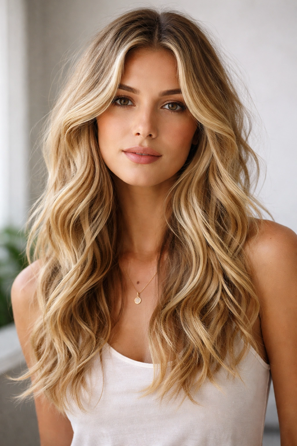 Beachy waves with textured layers on fine hair in natural light