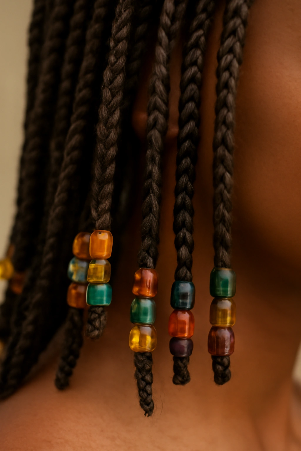 20 Box Braid Styles From Short Bobs to Waist Length 11 Box braids with beads on strands catching light