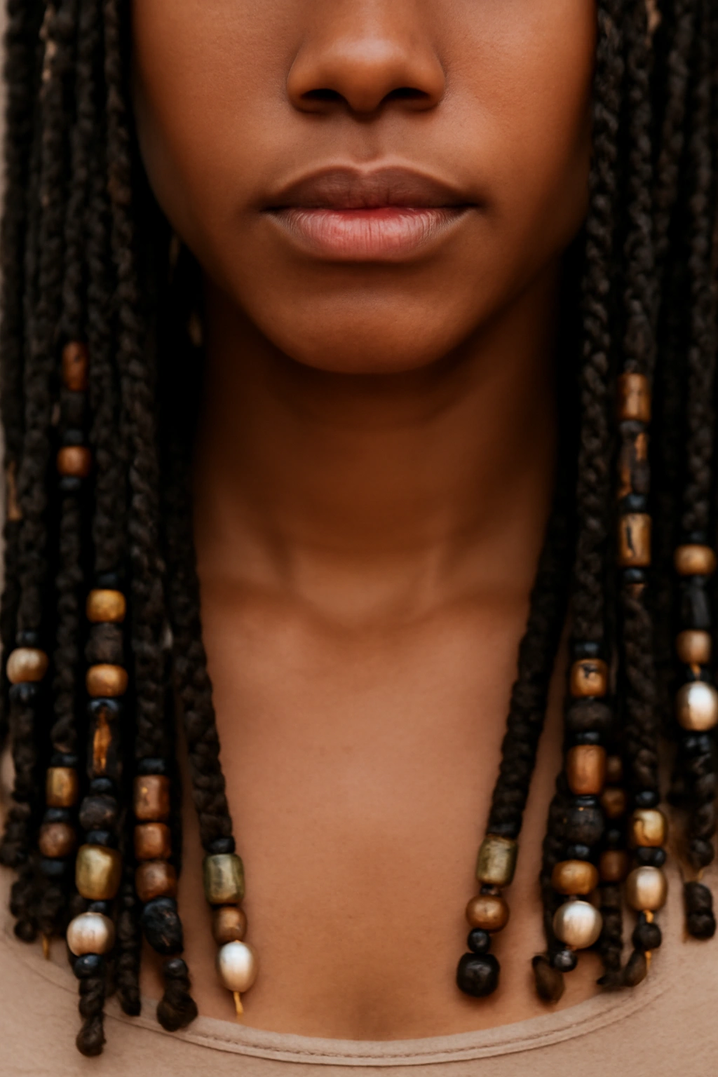 18 Box Braid Styles You'll Want to Show Your Braider 5 Beads threaded on box braids ends with wooden, metal, and pearl beads.