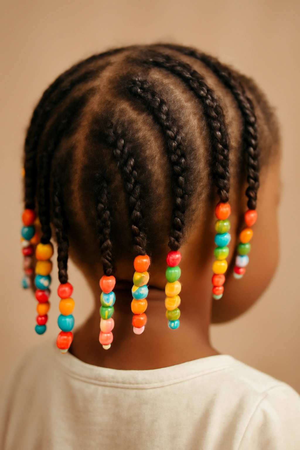 12 Cute Beaded Hairstyles Your Toddler Will Love 13 Close-up of a toddler's beaded braids with colorful beads, showcasing a comfortable finished hairstyle
