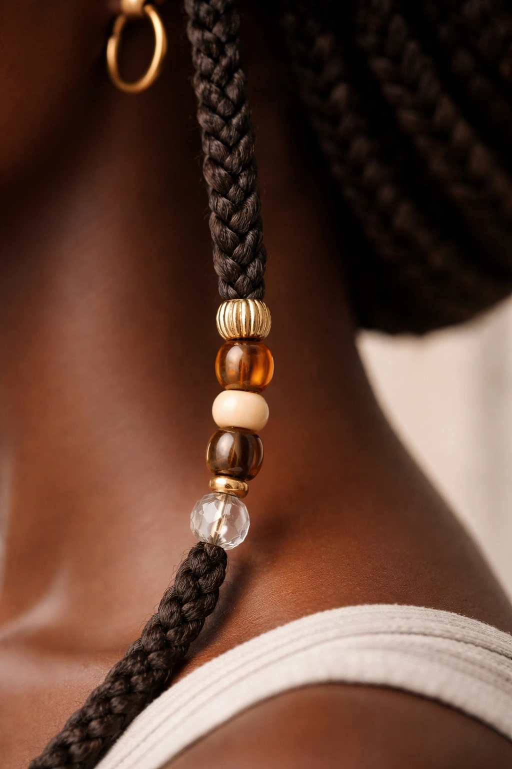 Close-up of beaded braid showing precise bead placement and color coordination