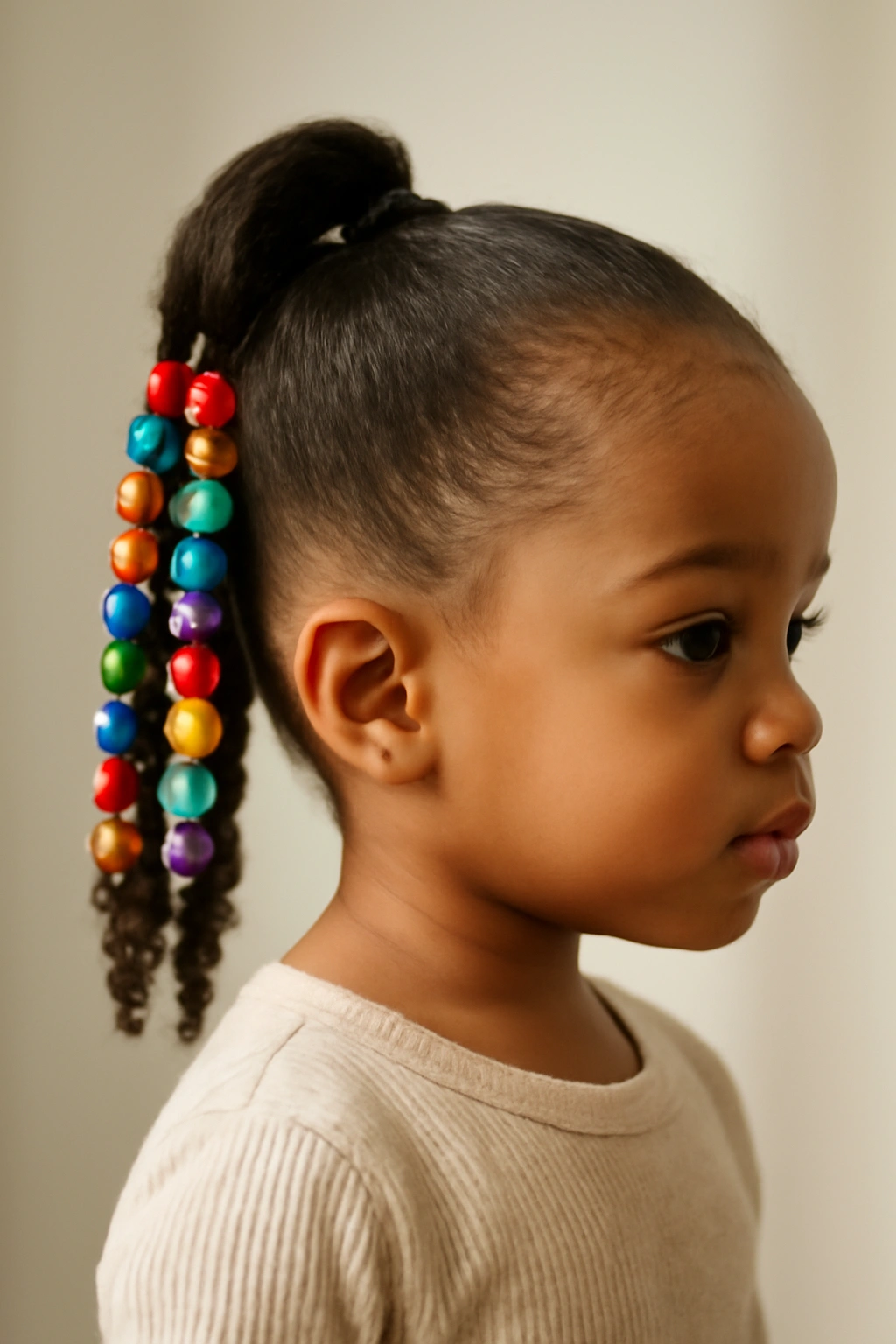 12 Cute Beaded Hairstyles Your Toddler Will Love 5 Toddler with a beaded high ponytail