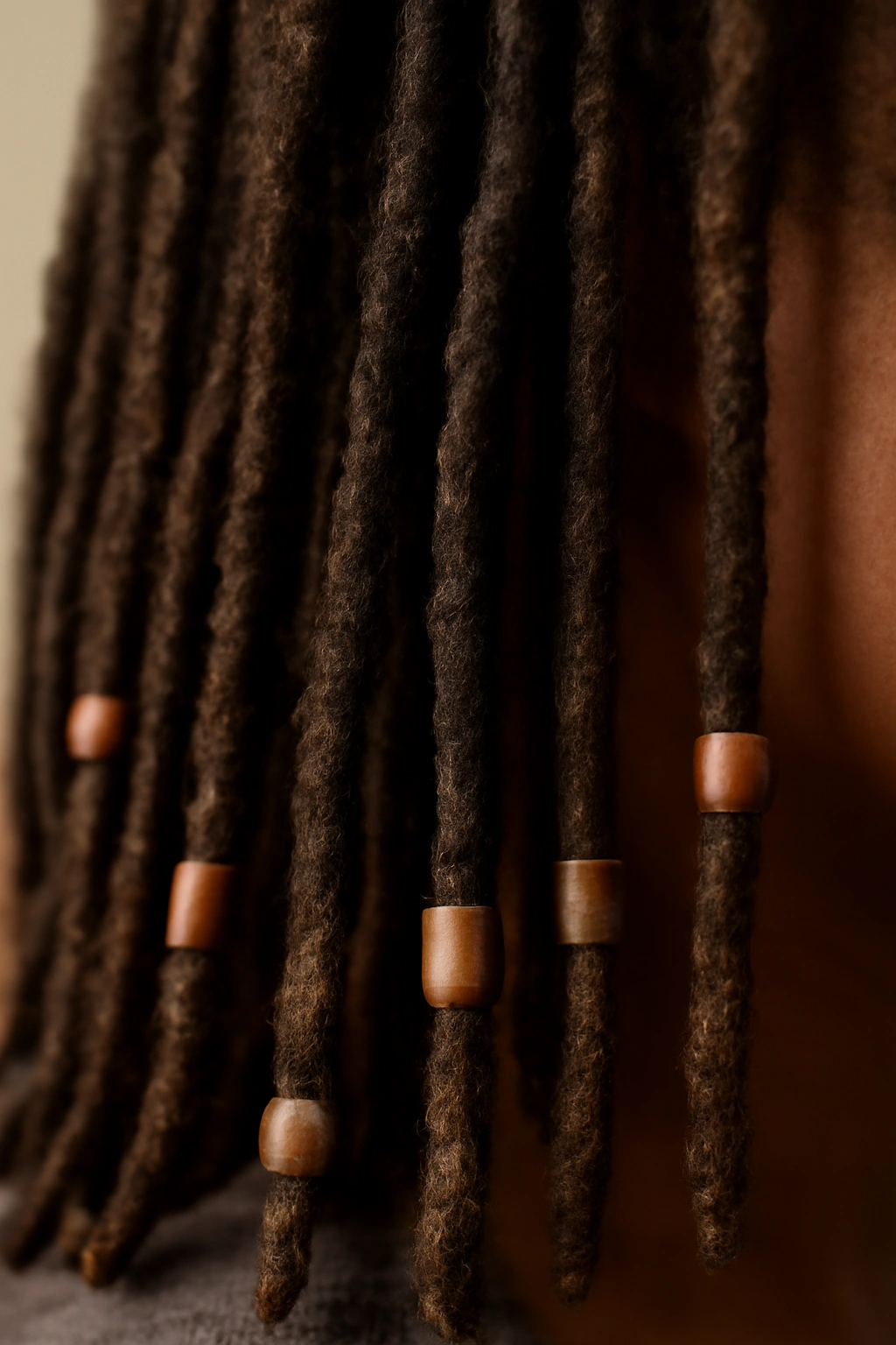 15 Loc Hairstyles That Work for Both Office and Play 14 Close-up of locs with understated beads along their length