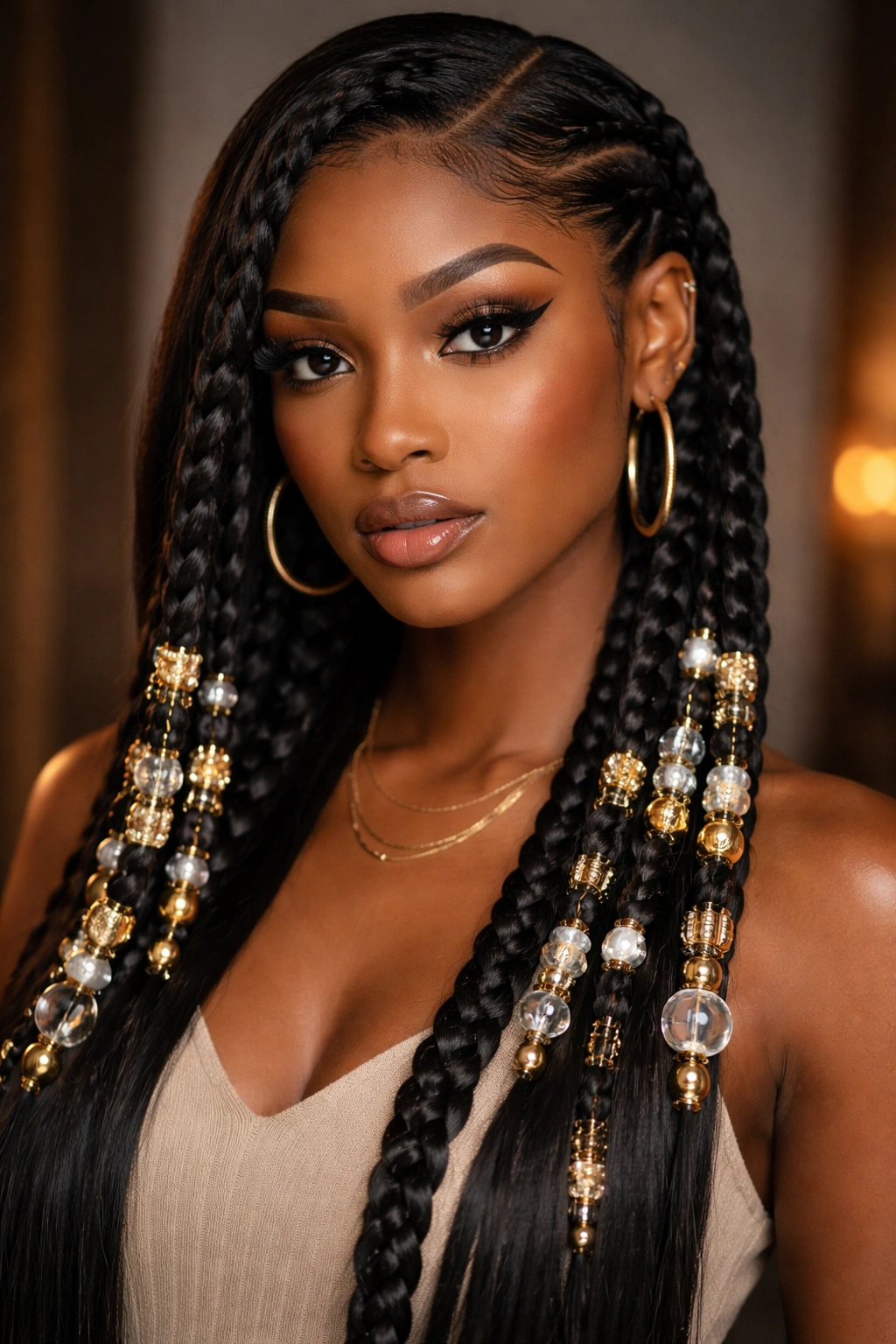 10 Side Part Two Braid Looks Black Women Love 3 Two beaded braids along a side part catching light
