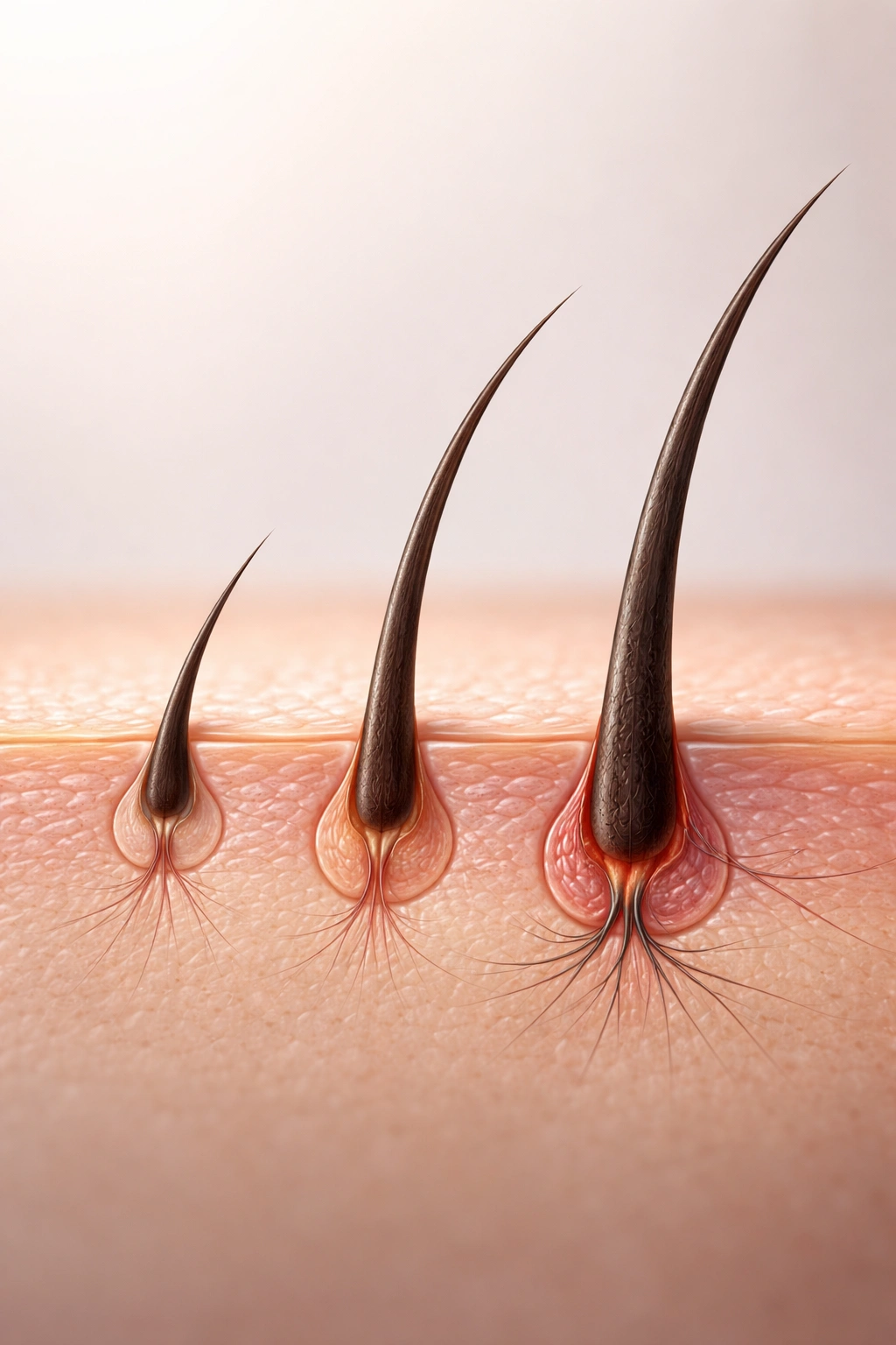 Abstract three-phase beard growth cycle with follicles at different stages
