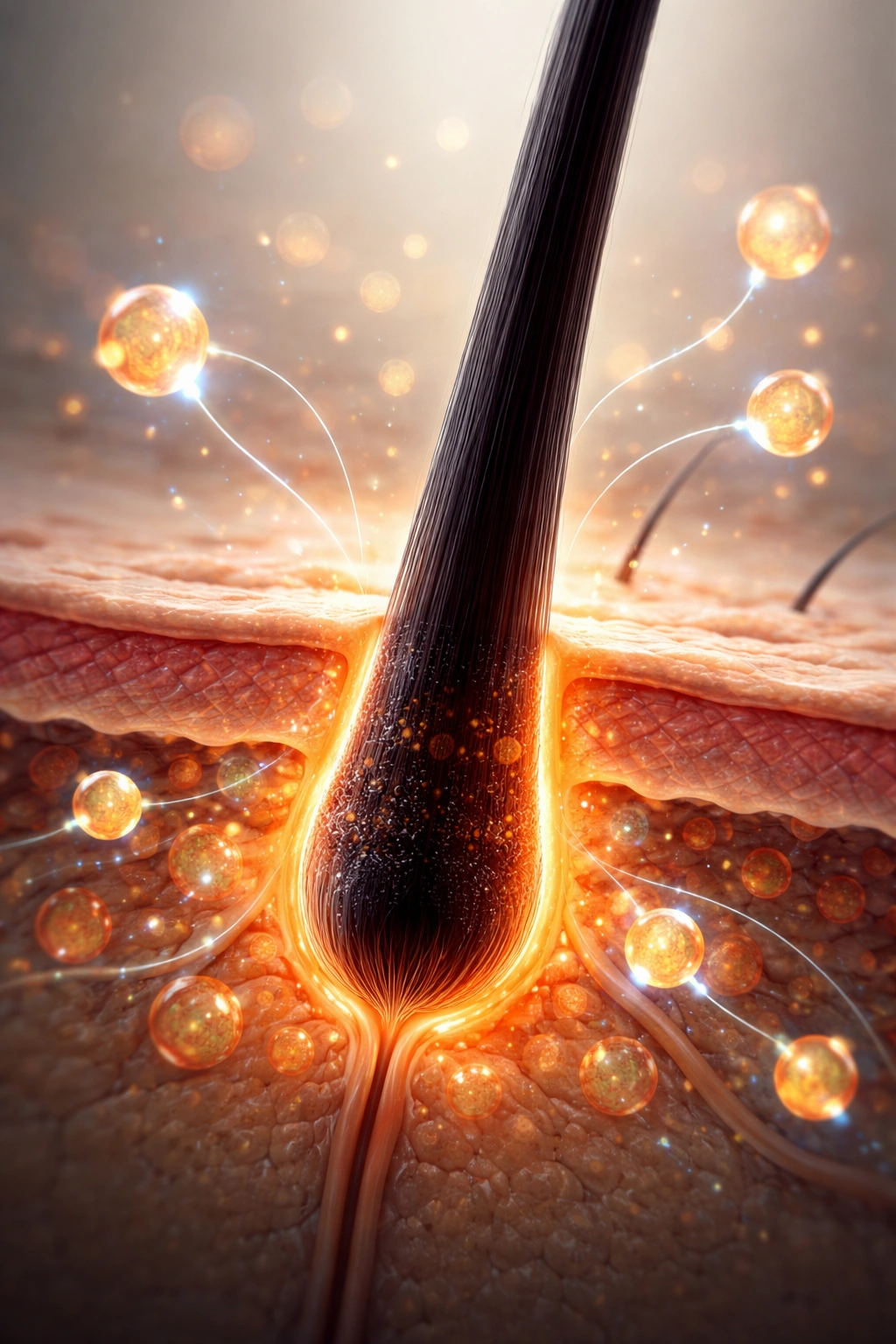 Macro cross-section of a beard follicle showing hormone-driven growth