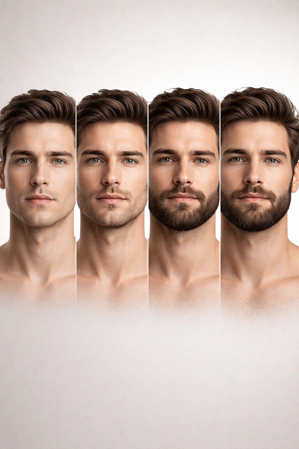 Portrait showing gradient beard density from clean-shaven to fuller beard