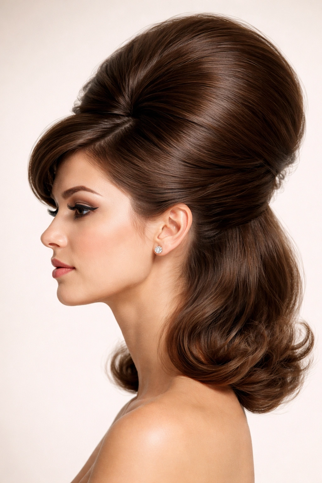 Tall beehive silhouette shown in side profile highlighting era shape
