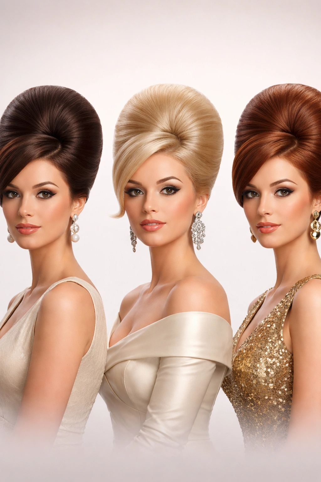 Classic beehive hairstyle shown in a clean studio silhouette