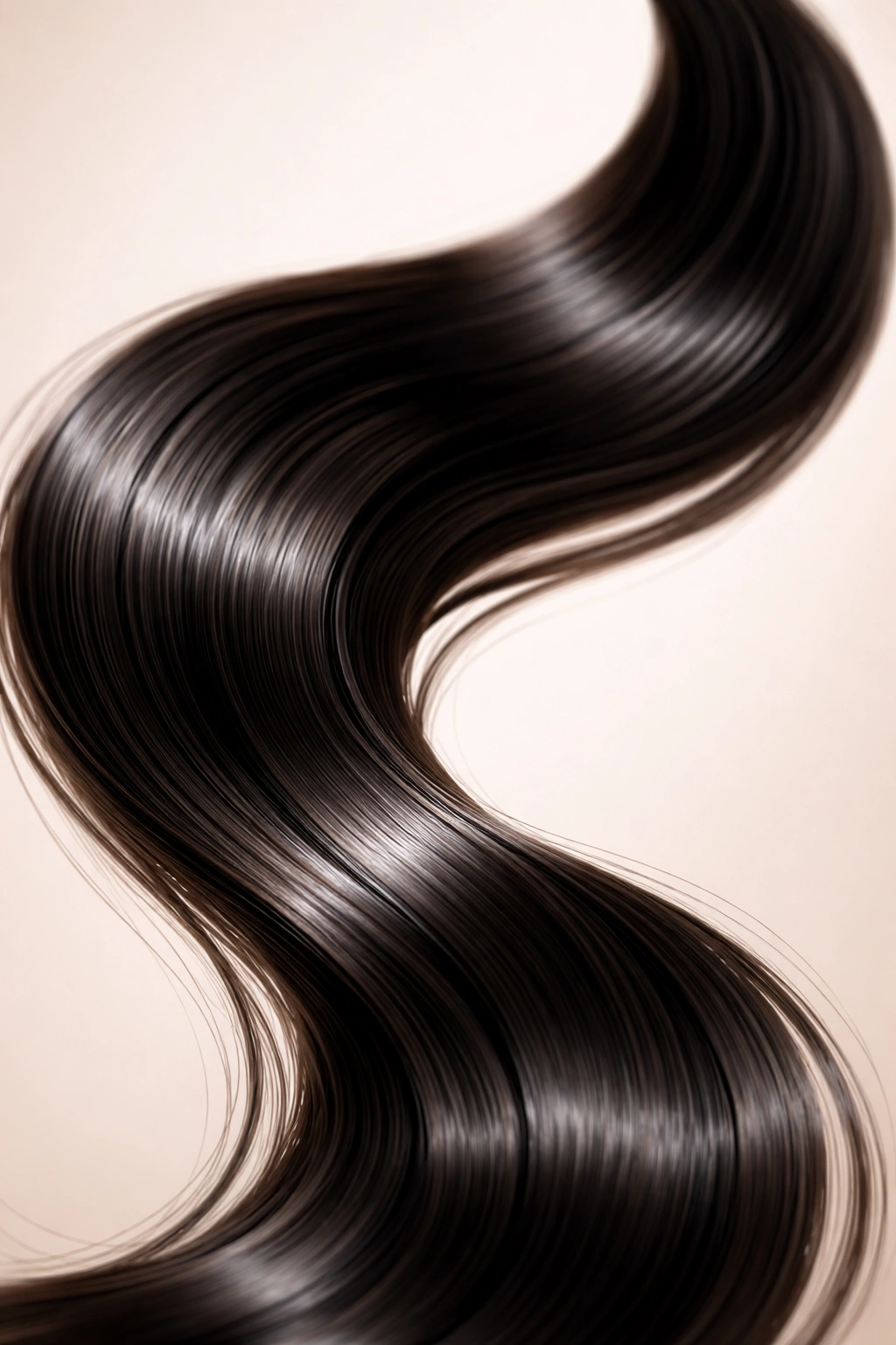 Close-up of glossy straight relaxed hair highlighting ease of styling.