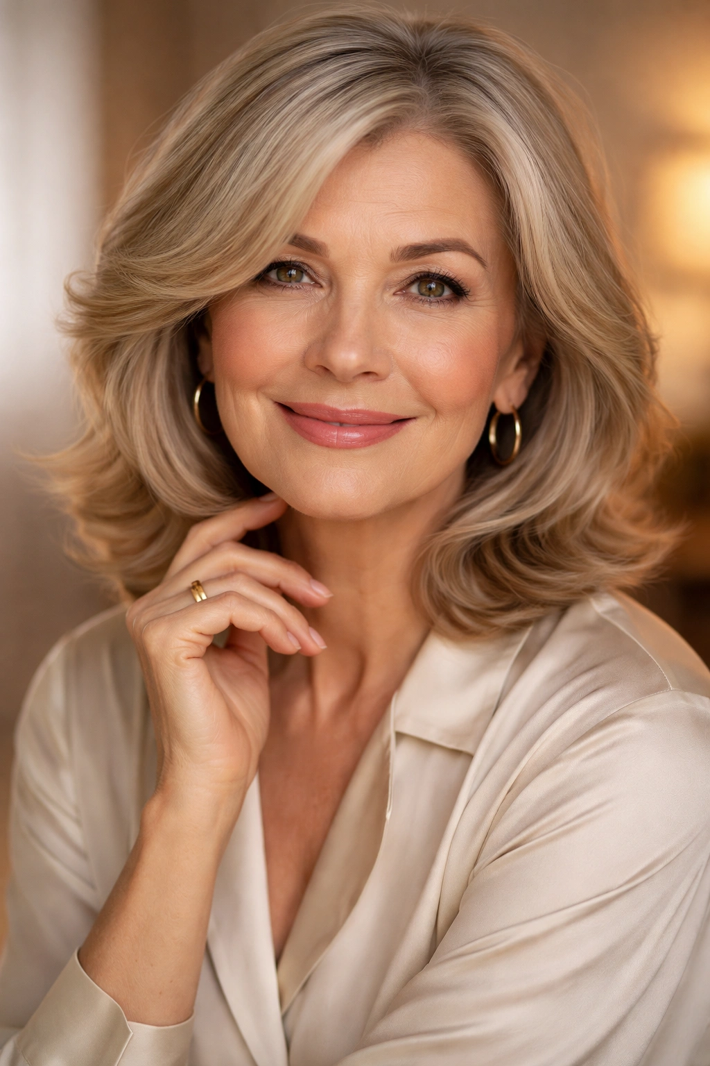 Confident woman in her 60s with chic medium-length hairstyle