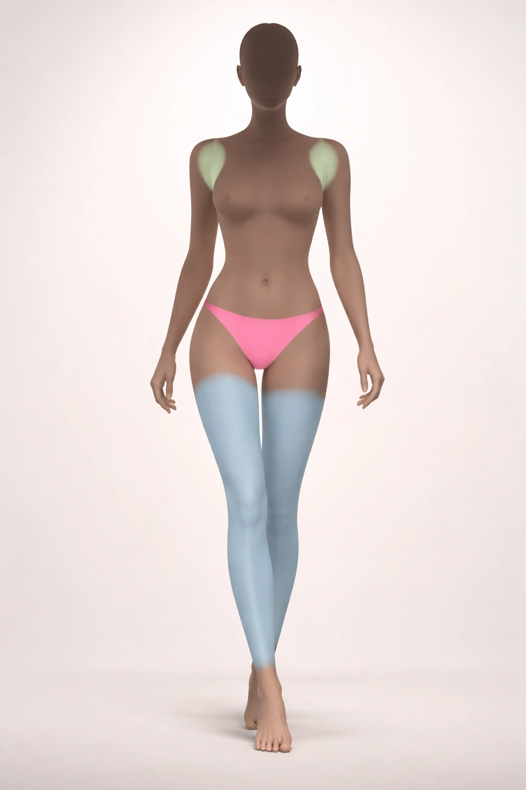 Full-body silhouette with overlays indicating duration differences by area